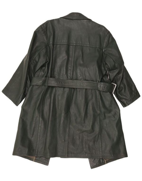 Vintage mujer cuero abrigo Reino Unido 16 verde grande