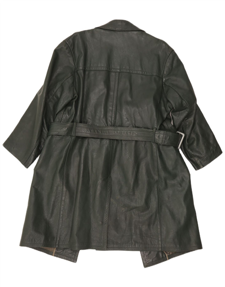 Vintage mujer cuero abrigo Reino Unido 16 verde grande