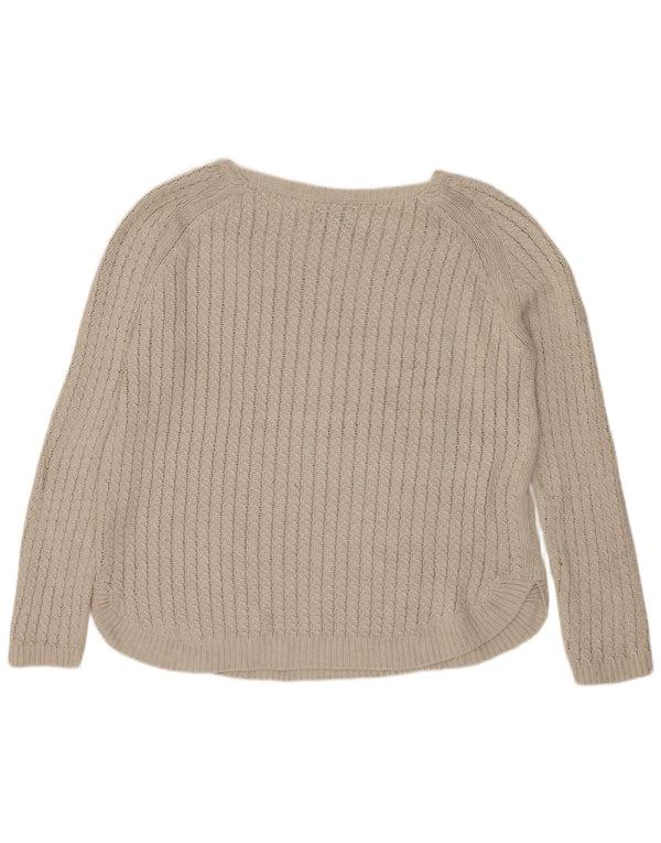 Massimo Dutti Womens Boat Neck Jumper Sweater UK 16 Large Beige Cotton