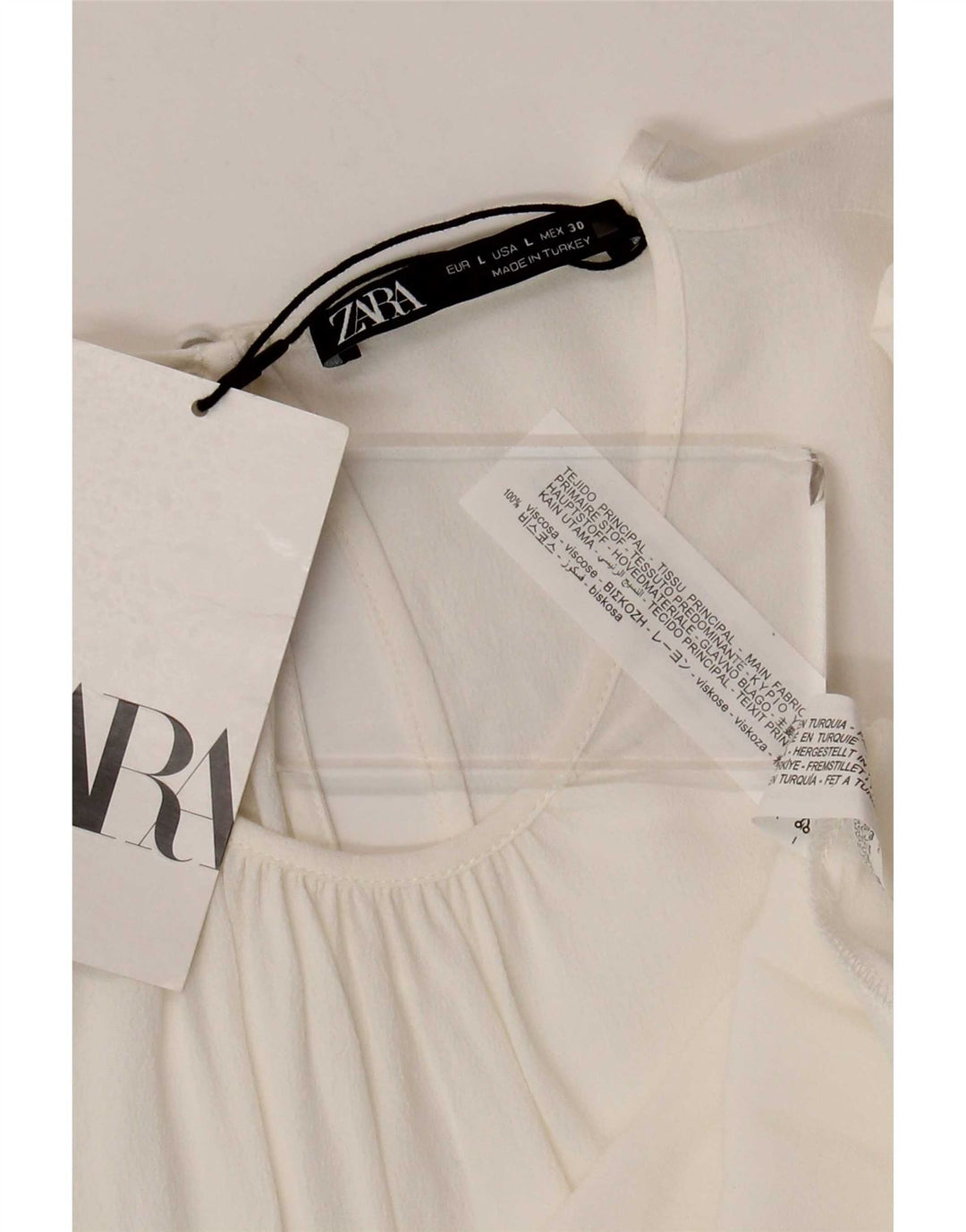 Zara Womens 3/4 Sleeve Blouse Top UK 14 Large White Viscose
