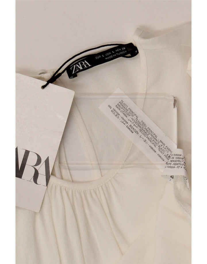 Zara Womens 3/4 Sleeve Blouse Top UK 14 Large White Viscose