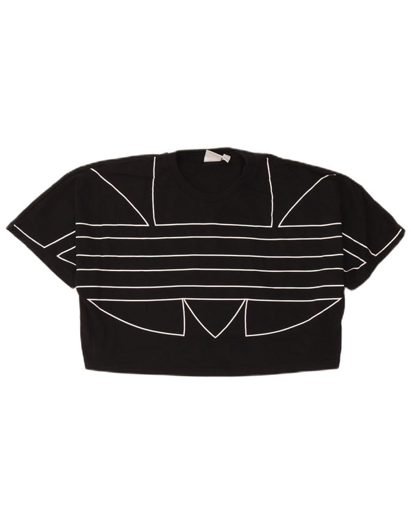 Adidas - Camiseta corta para mujer con gráfico extragrande, talla 8, talla pequeña, algodón negro
