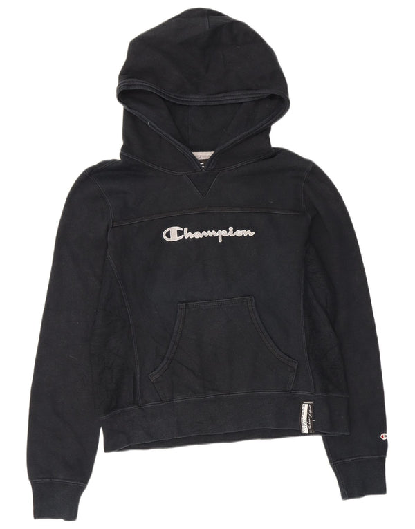 Champion Womens Graphic Hoodie Jumper UK 10 Small Navy Blue Cotton