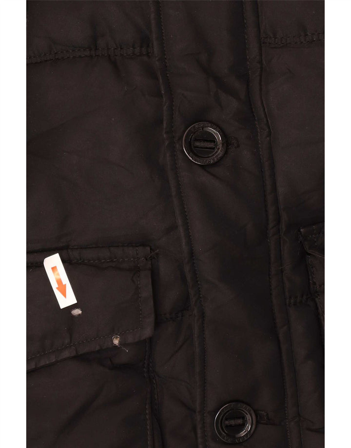Zara Hombre Chaqueta Acolchada Con Capucha UK 38 Medium Negro Poliéster