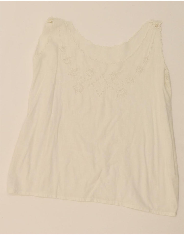 VINTAGE Womens Sleeveless Blouse Top UK 12 Medium White Floral Vintage Vintage and Second-Hand Vintage from Messina Hembry 