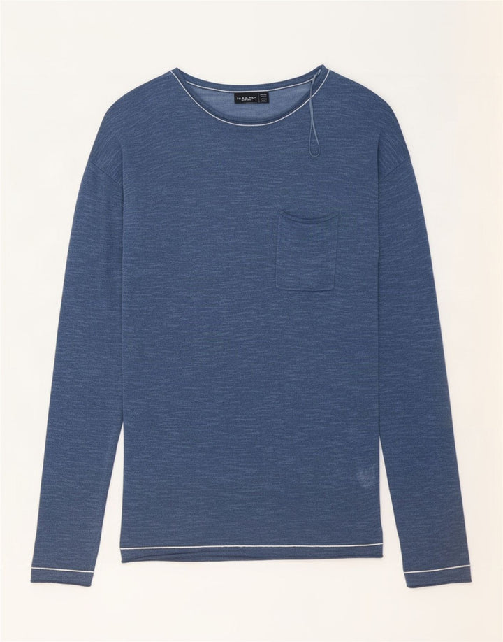 Zara Mens Top Long Sleeve Large Navy Blue Cotton