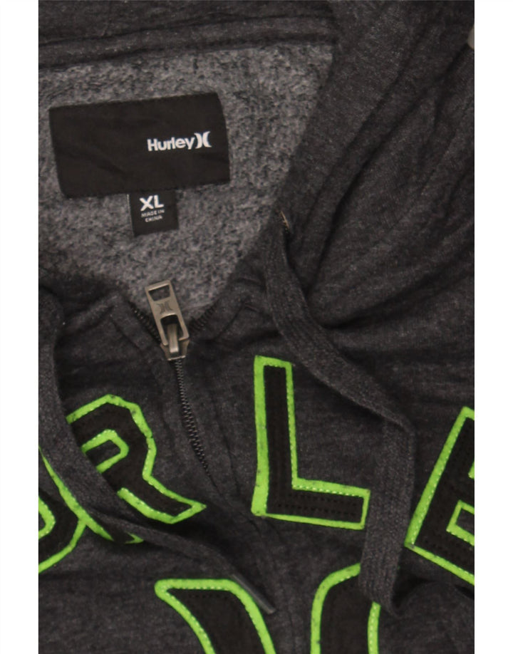 HURLEY Mens Graphic Zip Hoodie Sweater XL Grey Flecked Cotton Vintage Hurley and Second-Hand Hurley from Messina Hembry 