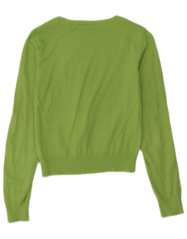 Zara Womens Crop Boat Neck Jumper Sweater UK 12 Medium Green Ramie