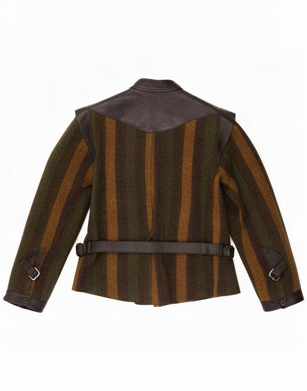 Vintage Womens Bomber Jacket UK 16 Large Khaki Striped Wool