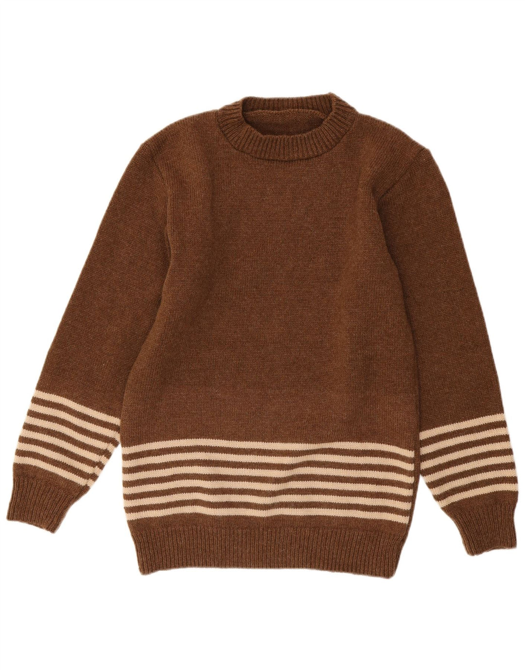 Vintage Herren Pullover mit Rundhalsausschnitt Mittelbraun gestreift