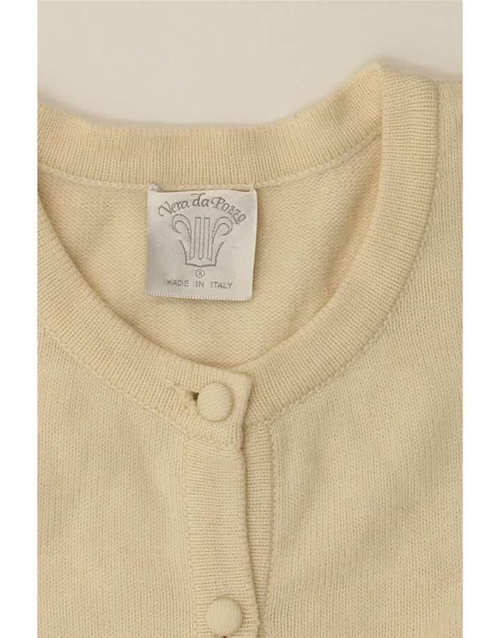 VINTAGE Womens Graphic Cardigan Sweater UK 14 Medium Off White Wool Vintage Vintage and Second-Hand Vintage from Messina Hembry 