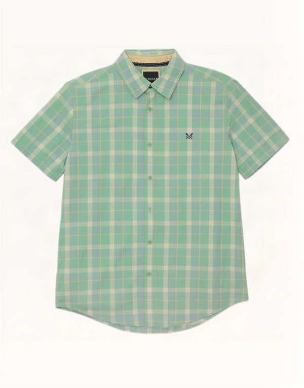 Crew Clothing Mens Short Sleeve Slim Fit Shirt Large Green Check Cotton