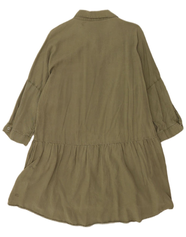 Zara Womens 3/4 Sleeve Batwing Shirt Dress UK 18 XL Khaki