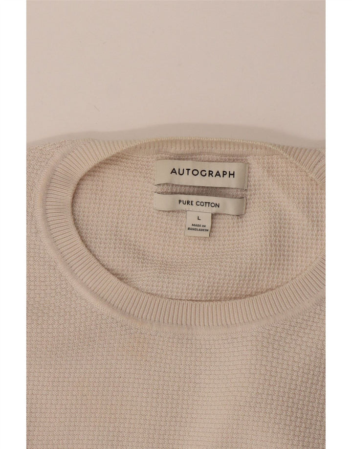 Marks & Spencer Mens Autograph Crew Neck Jumper Sweater Large White Cotton