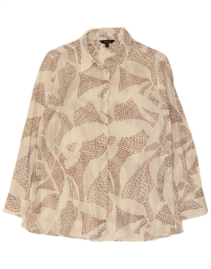 Massimo Dutti Womens Abstract Pattern Shirt EU 38 Small White Cotton