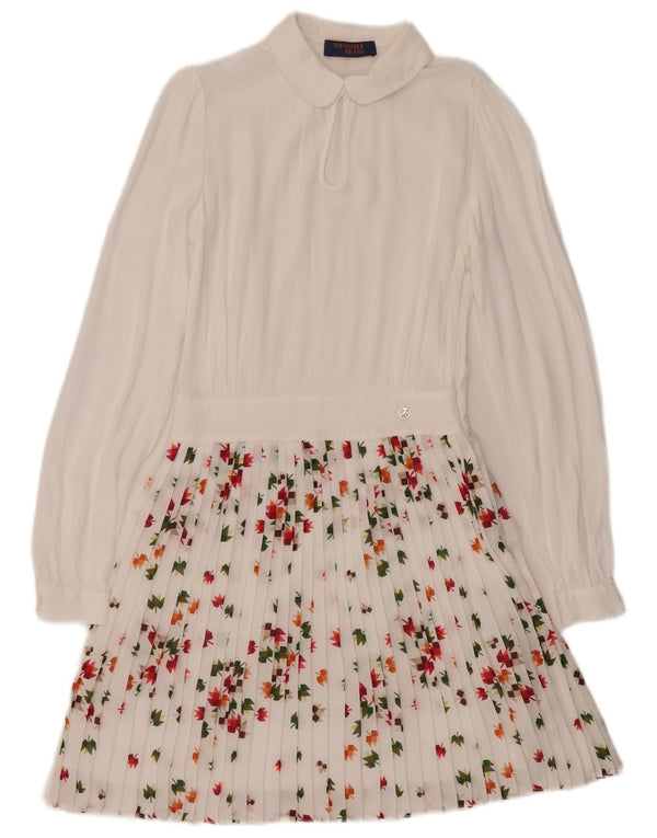 Trussardi Jeans Damen Langarm-A-Linien-Kleid IT 40 Small White Floral