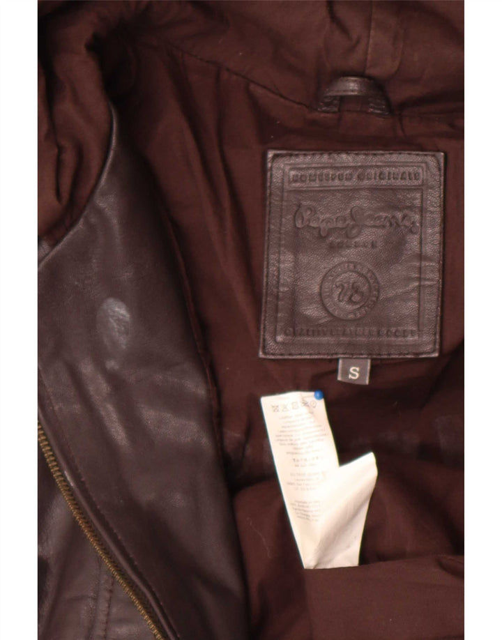 Giacca in pelle con cappuccio da uomo PEPE Jeans UK 36 piccola marrone