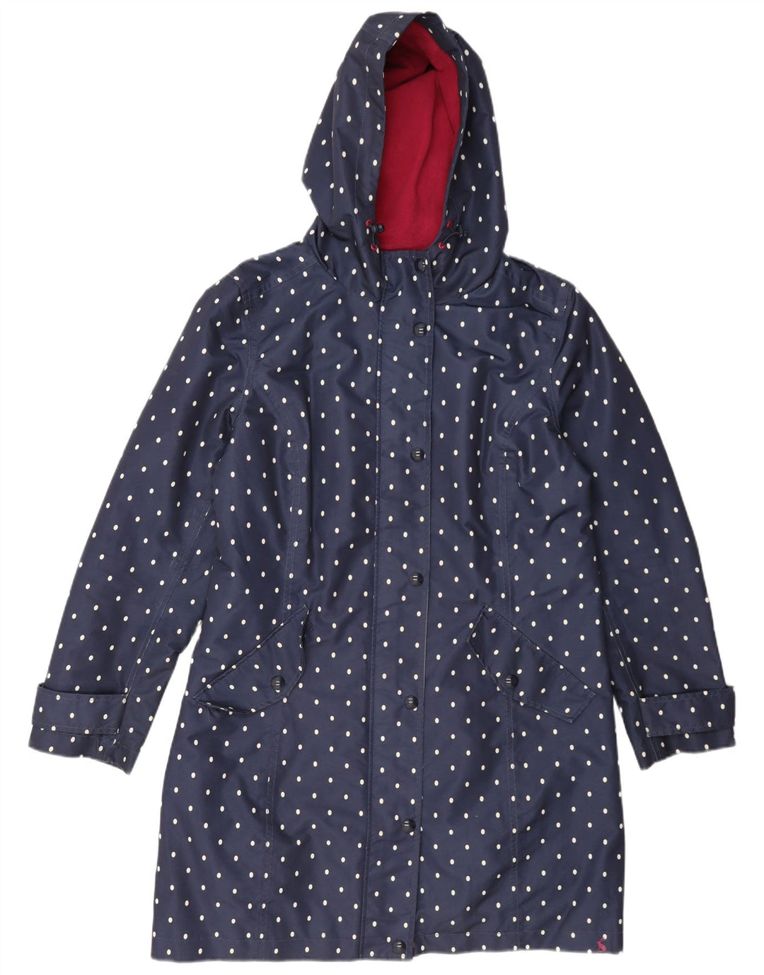 Joules Womens Hooded Raincoat UK 14 Large Navy Blue Polka Dot Polyester