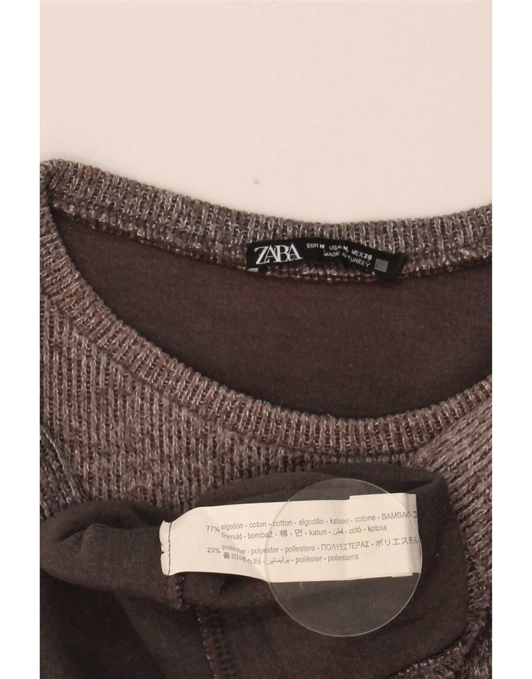 Zara Womens Crop Top Langærmet UK 14 Medium Grey Bomuld