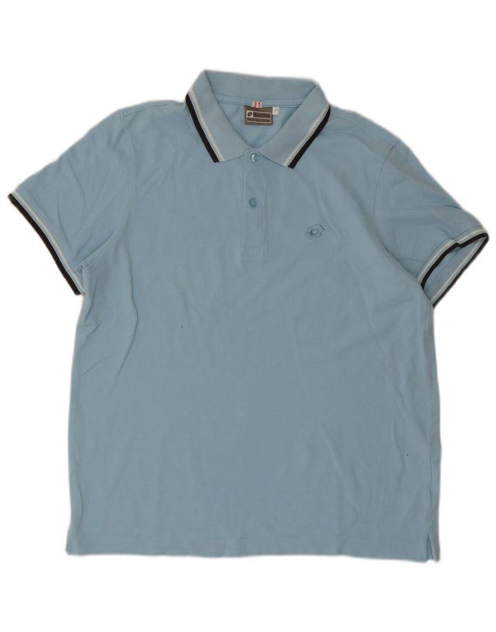 Lotto Mens Polo Shirt Large Blue Striped Cotton
