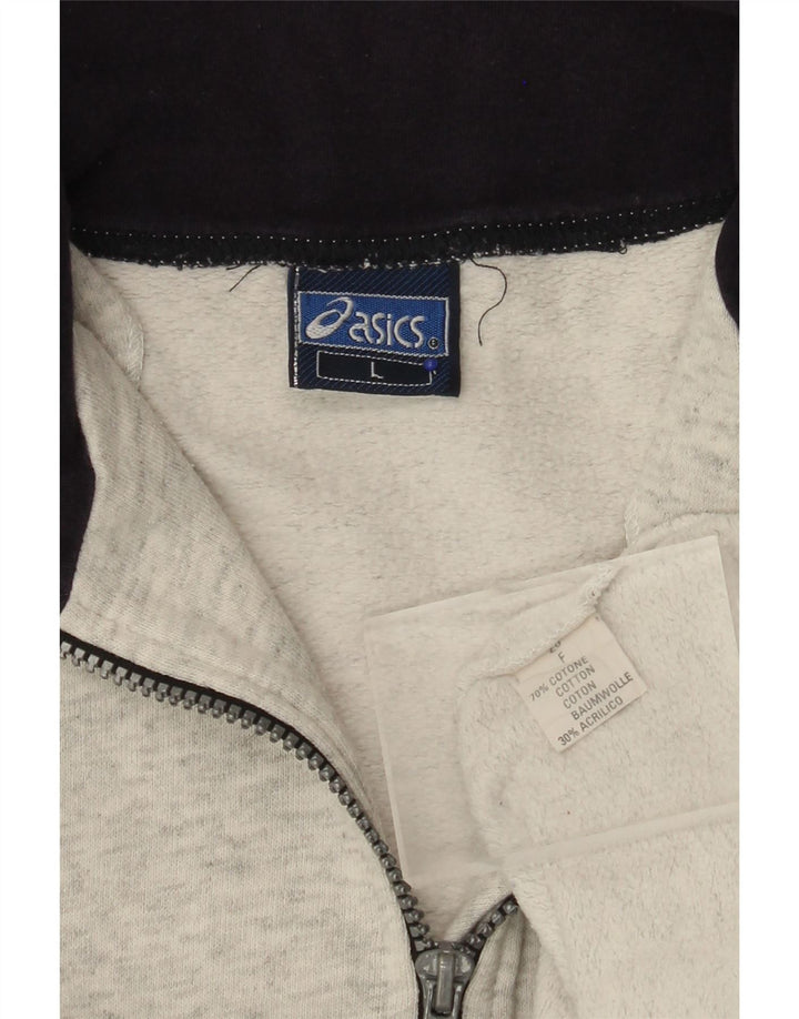 Felpa ASICS da uomo con collo con zip grafica, maglione grande, cotone grigio
