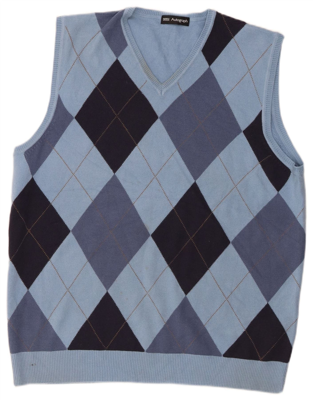 Marks & Spencer Mens Autograph Vest Tank Top Large Blue Argyle/Diamond