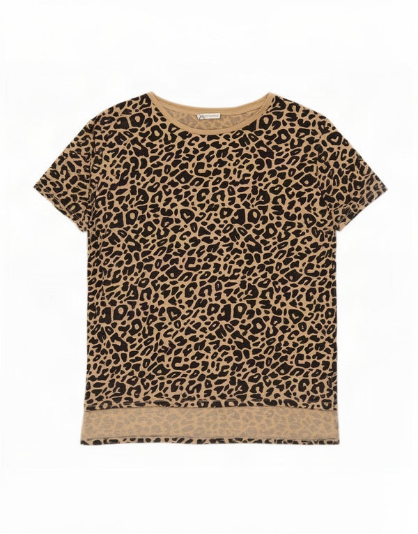 Zara Womens T-Shirt Top UK 16 Large Beige Animal Print