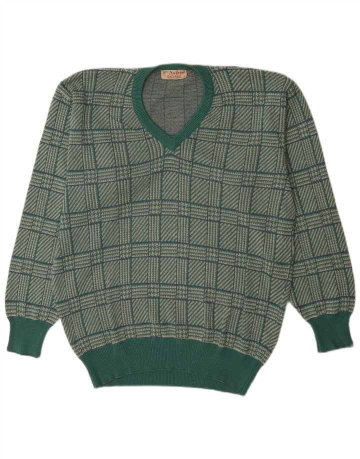 St. Andrews Herre V-hals trøje Sweater Large Green Houndstooth