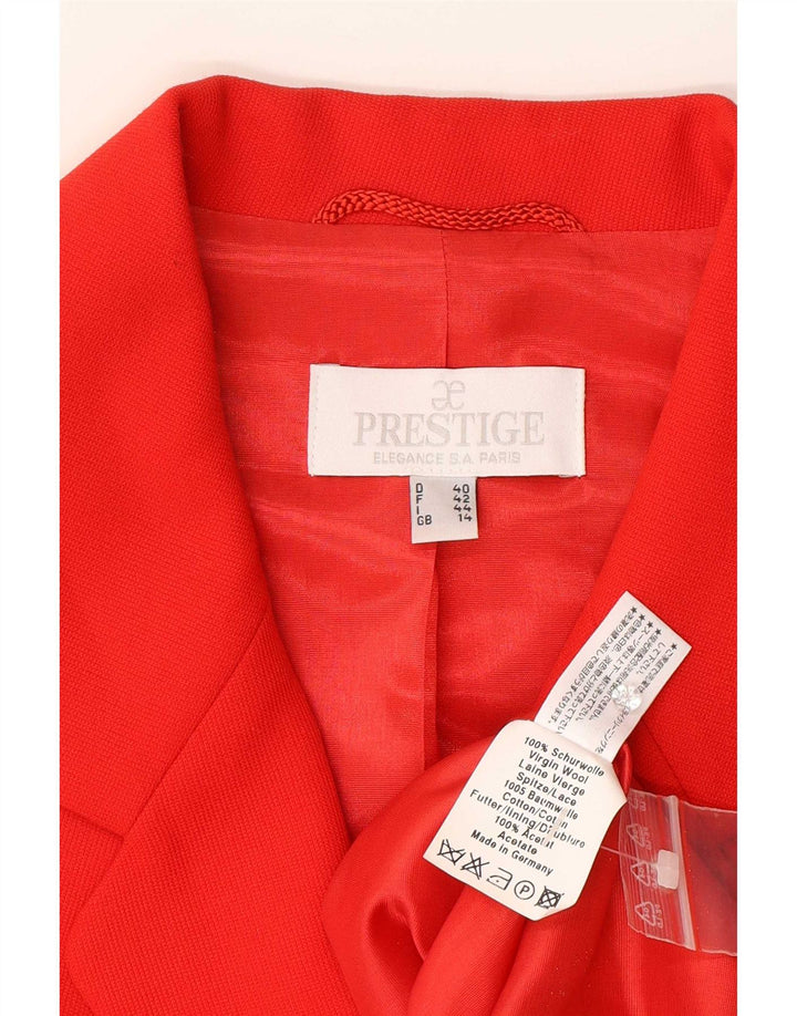 Prestige Veste Blazer 3 Boutons Femme UK 14 Laine Vierge Florale Rouge Moyen