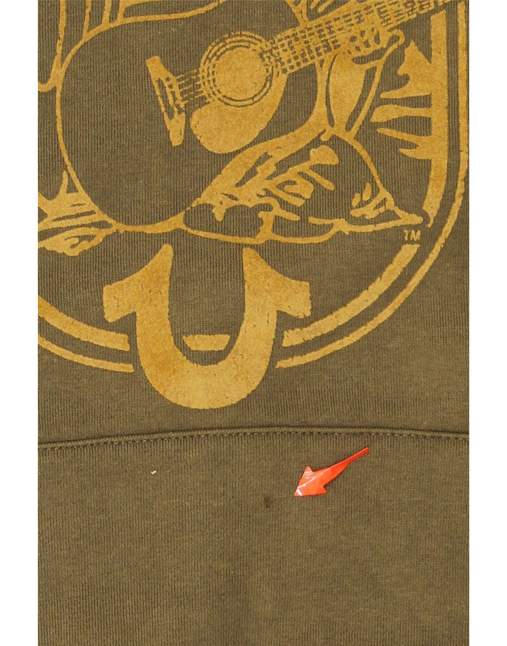 TRUE RELIGION Masculino gráfico moletom com capuz pequeno algodão cáqui
