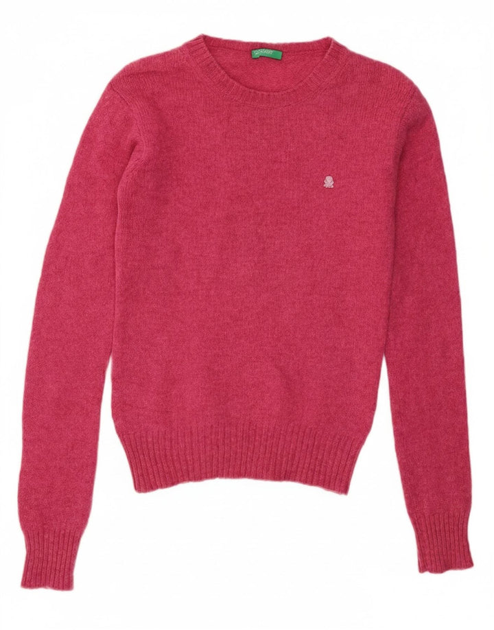 Benetton Womens Crew Neck Jumper Sweater UK 8 Small Pink
