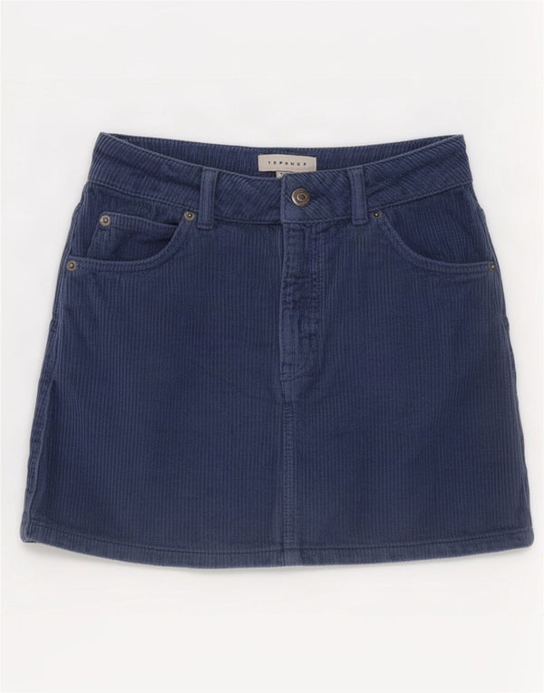 Topshop Donna Mini Gonna in Velluto a Coste UK 4 XS W24 Blu Navy Cotone