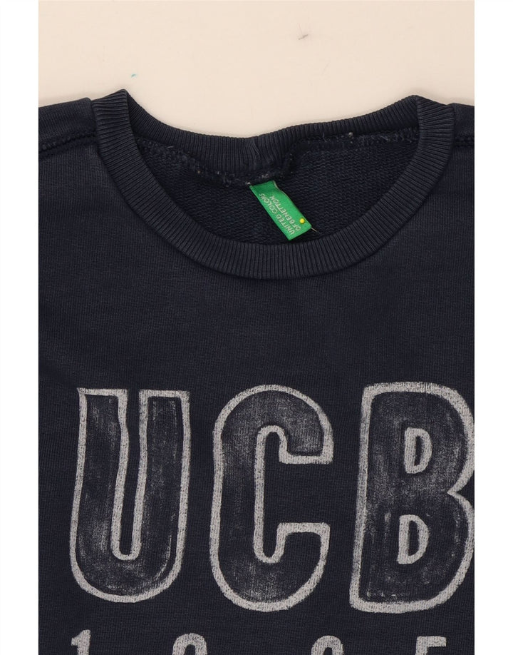 BENETTON Boys Graphic Sweatshirt Jumper 7-8 Years Medium  Navy Blue Cotton Vintage Benetton and Second-Hand Benetton from Messina Hembry 