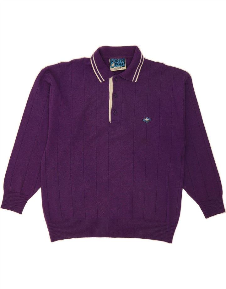 NORTH POLE Mens Polo Neck Jumper Sweater XL Purple Striped Wool Vintage North Pole and Second-Hand North Pole from Messina Hembry 