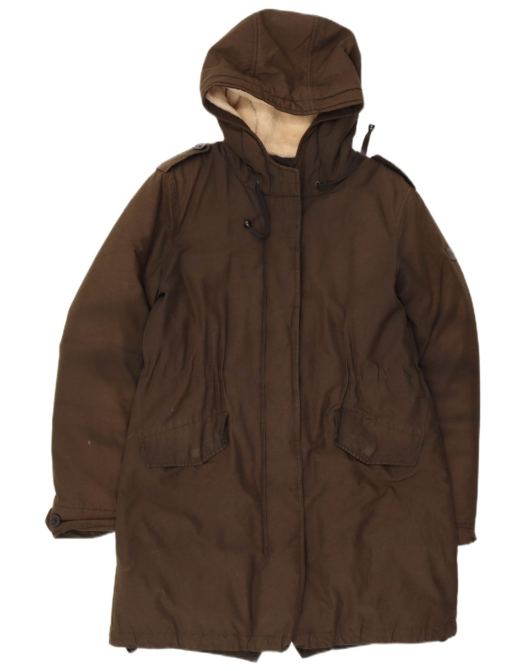 WRANGLER Parkajakke med hætte til kvinder UK 14 Medium Khaki Bomuld