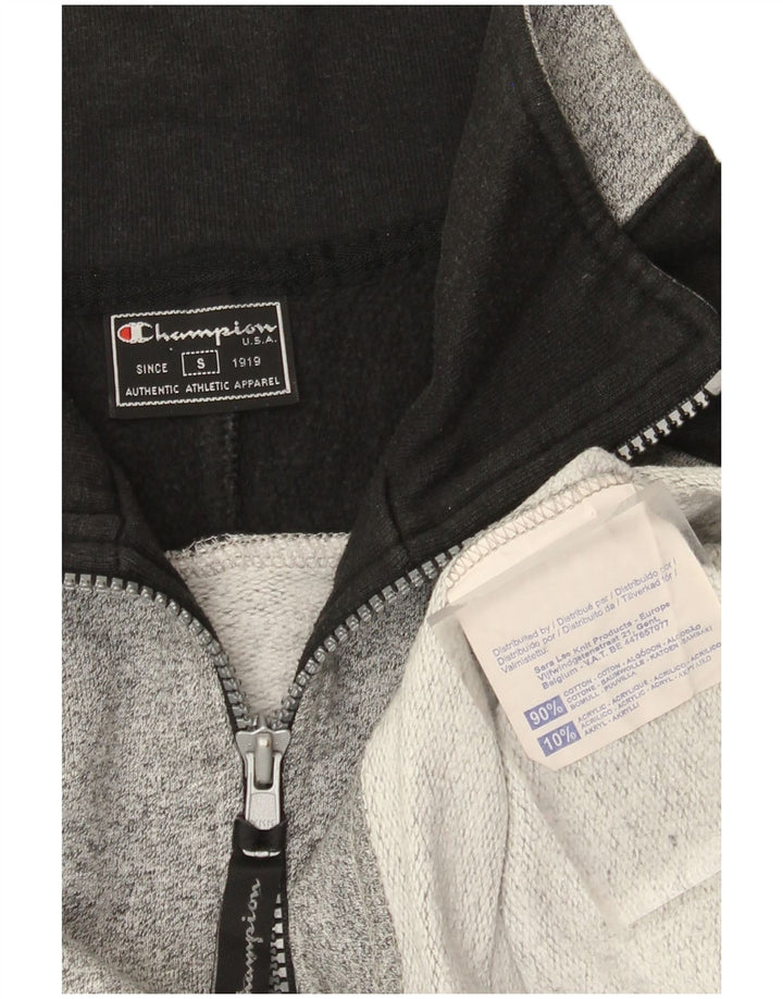 Champion Mens Graphic Zip Neck Sweatshirt Jumper Small Grey Colourblock