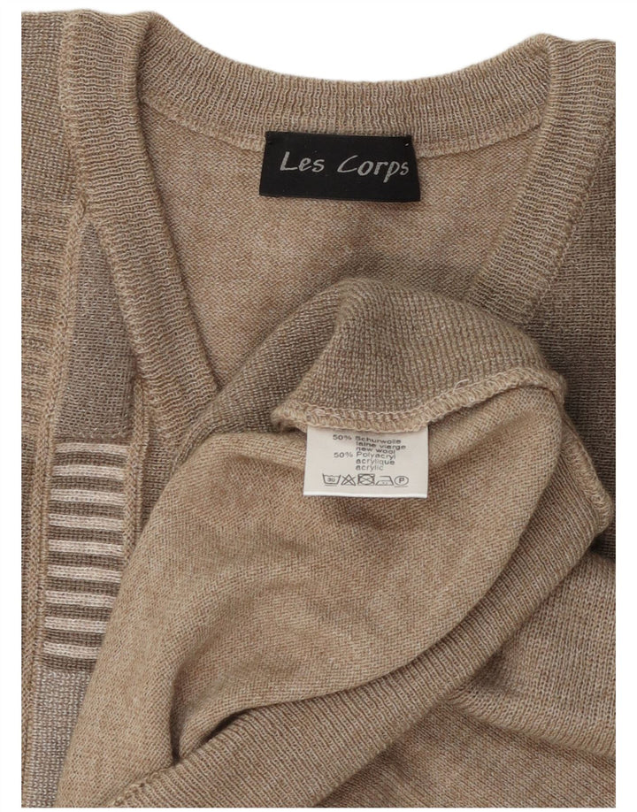Les Corps Mens V-Neck Jumper Sweater Medium Beige Striped Wool