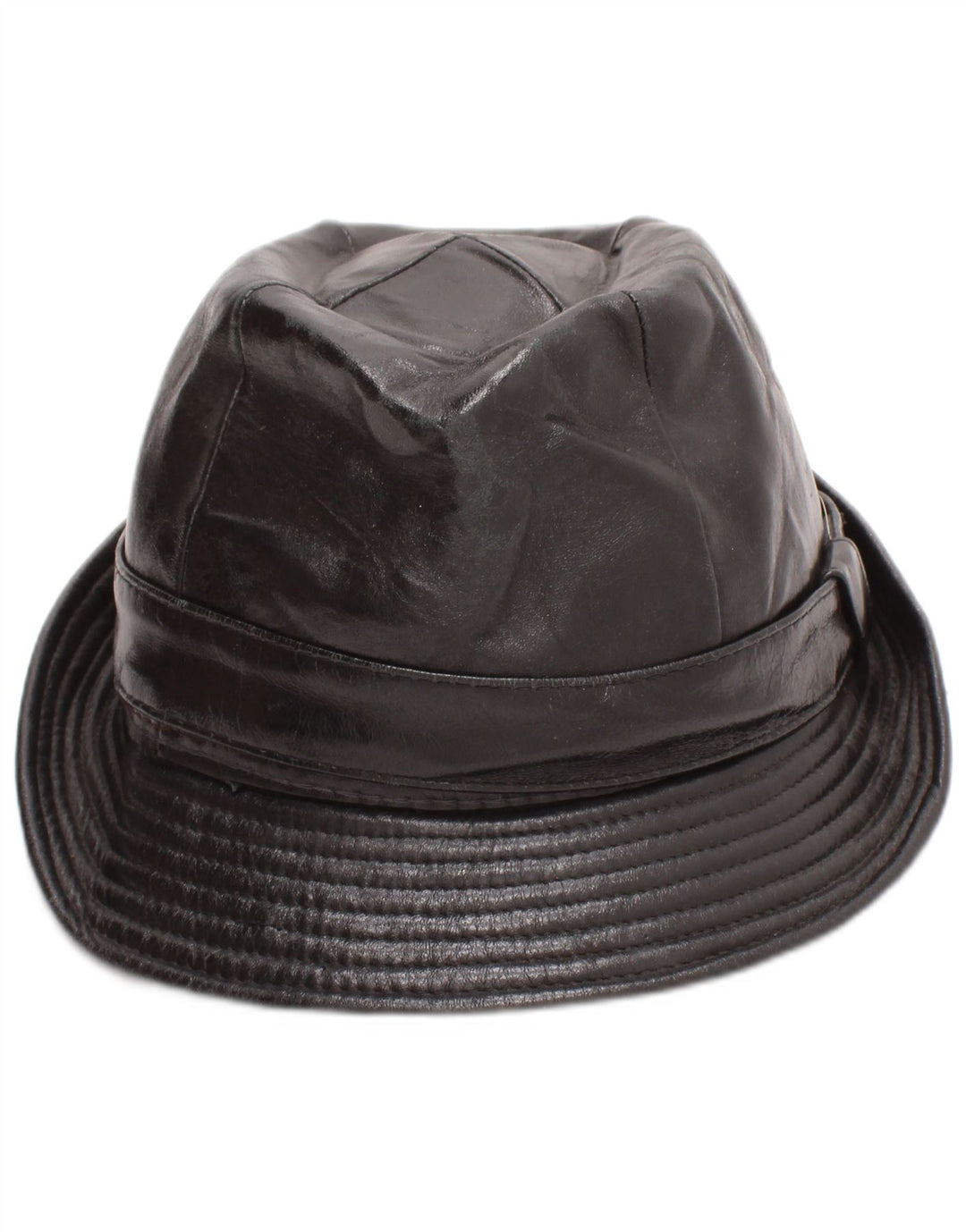 Vintage hombres cuero Fedora sombrero medio negro