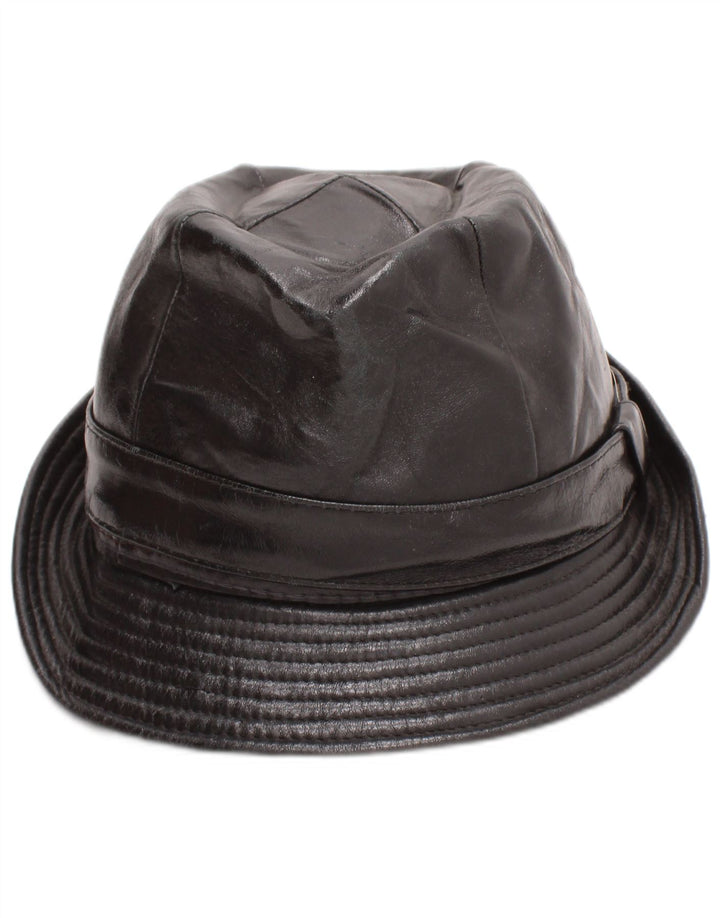 Vintage hombres cuero Fedora sombrero medio negro