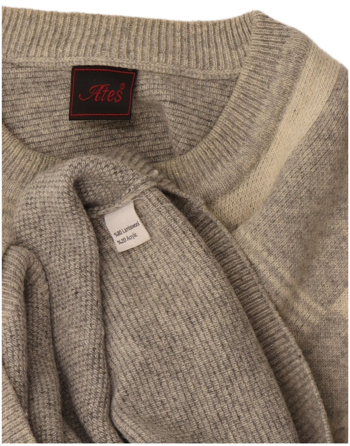 Vintage Mens Crew Neck Jumper Sweater XL Grey Check Lambswool