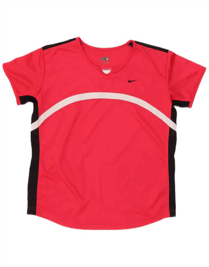 Nike Dame Dri Fit T-Shirt Top US 8/10 Medium Red Colourblock Polyester