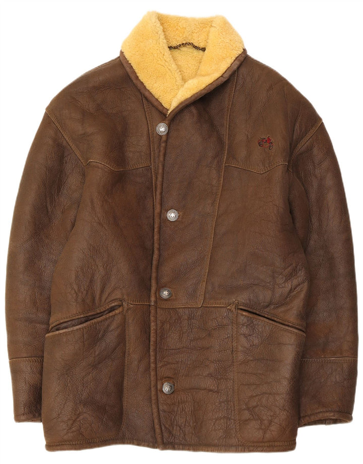 Chaqueta de piel de oveja vintage para hombre IT 52 XL Marrón