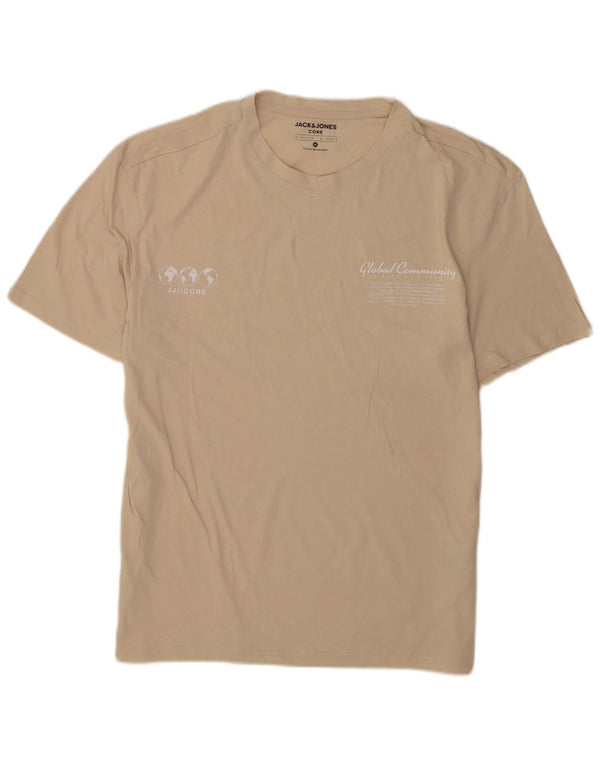 Jack & Jones Mens Graphic T-Shirt Top XL Beige Cotton