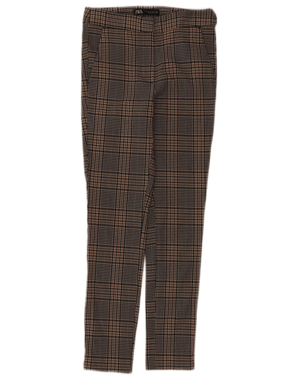 Spodnie damskie Zara Slim Chino XS W24 L26 Brązowa wiskoza w kratę