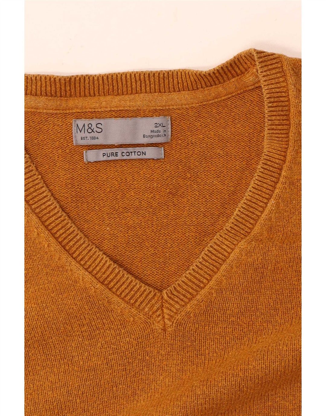 Marks & Spencer Mens V-Neck Jumper Sweater 2XL Brown Cotton