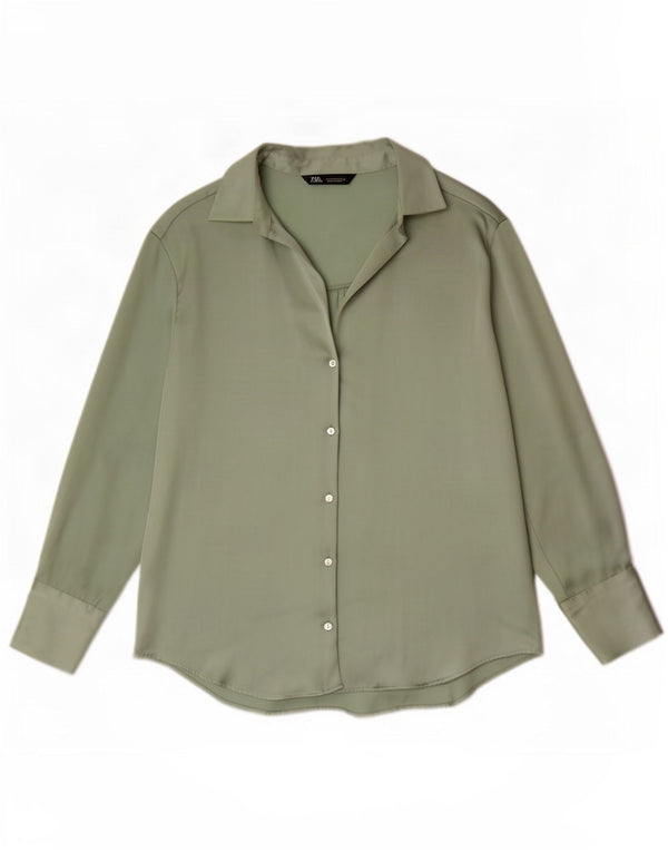 Zara Mujer Blusa Camisa UK 44 Verde Medio