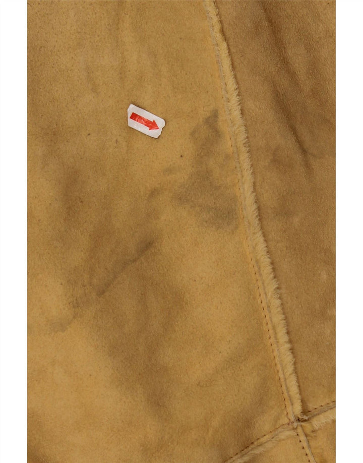 VINTAGE Womens Shearling Coat IT 44 Medium Beige Leather