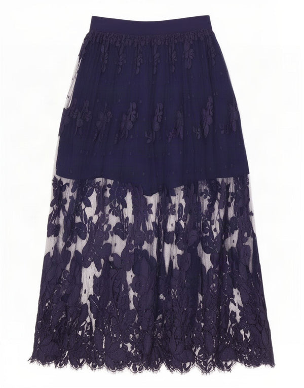 Vintage Γυναικεία Maxi Φούστα IT 42 Medium W26 Navy Blue Floral Silk