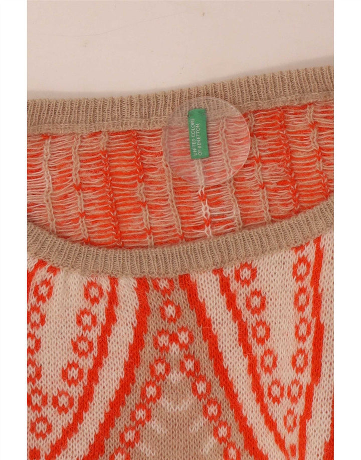 Benetton Womens Abstract Pattern Crew Neck Jumper Sweater UK 10 Small Beige