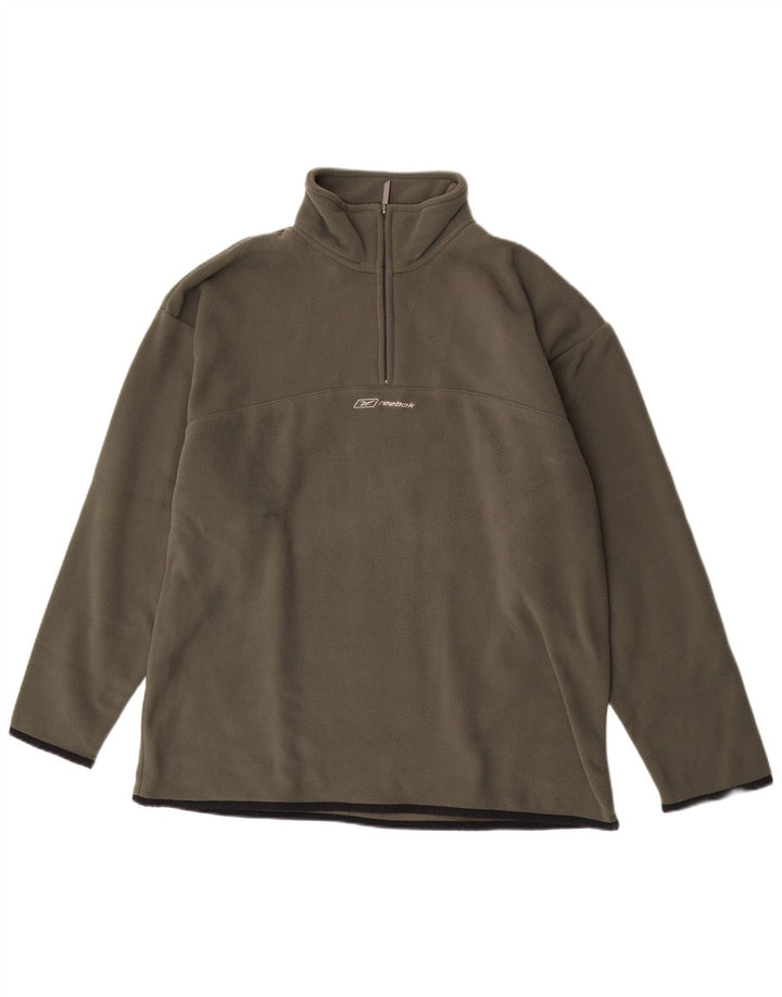 Maglione in pile Reebok da uomo con zip e collo, grande, in poliestere kaki